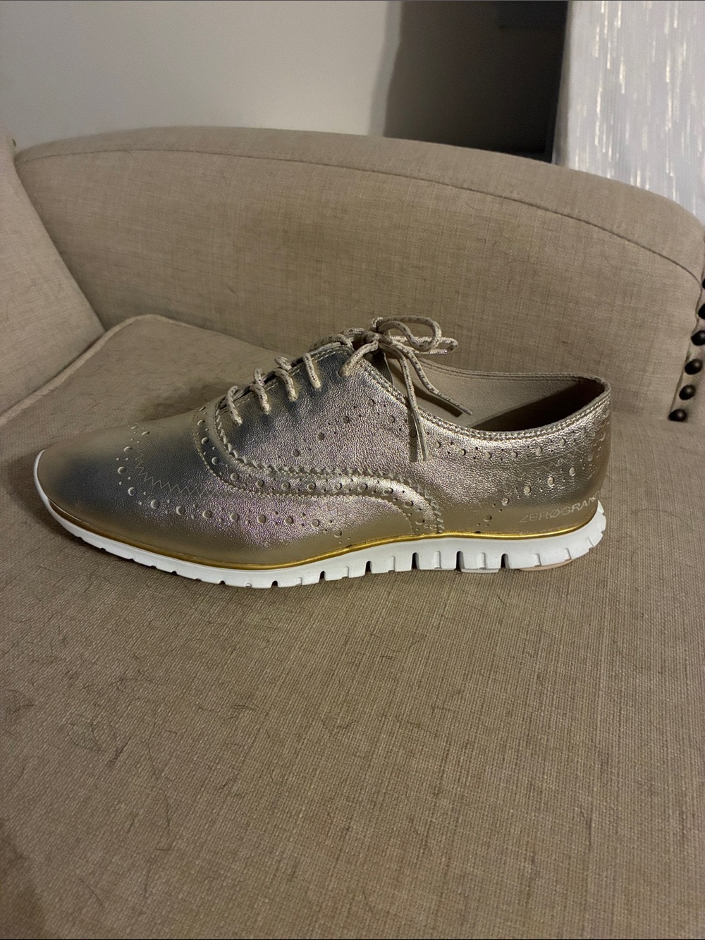Cole Haan Metallic Gold Wingtip Zerogrand Oxford Flats